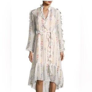 BCBG MAXAZRIA BUNTY MULTICOLOR SHEER FLORAL SILK MIDI DRESS WOMENS SZ SMALL